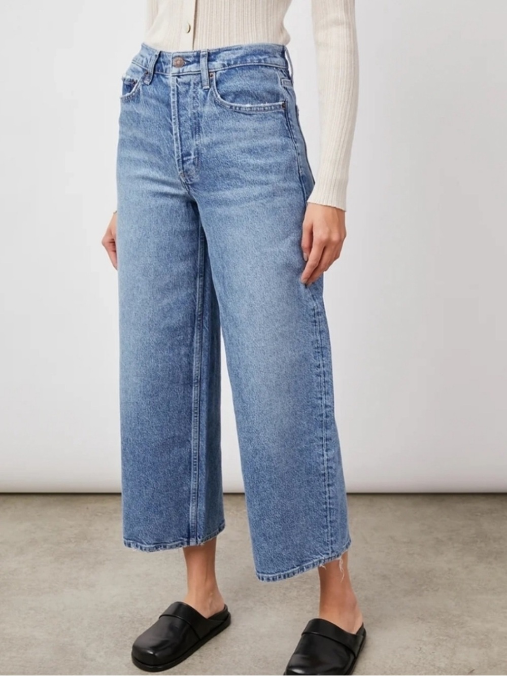 Rails Women's The Getty High Rise Wide Leg Light Wash Button Fly Raw Hem Sz 29